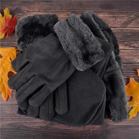 Women\'s Warm Fleece Winter Hat and Glove Set & Scarves, Dark Charcoal main image 6
